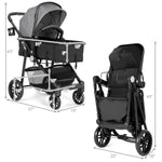 BABY JOY Baby Stroller, 2 in 1 Convertible Carriage Bassinet to Stroller, Pushchair with Foot Cover, Cup Holder, Large Storage Space, Wheels Suspension, 5-Point Harness (Gray)