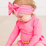 RuffleButts Girls UPF50+ Shimmer Swim Bow Headband - Rose, One Size