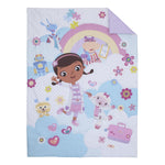 Disney Doc McStuffins - Cuddle Team Purple, White, & Blue 4Piece Toddler Bed Set - Comforter, Fitted Bottom Sheet, Flat Top Sheet, & Reversible Pillowcase, Lavender, Aqua, Pink, Yellow