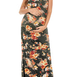 Smallshow Women's Split Long Maternity Dress Sleeveness Ruched Pregnancy Clothes Large Floral Orange