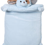 Bearington Baby Waggles Tummy Time Mat, 30 x 23 In Blue Puppy Dog Plush Stuffed Animal Baby Play Mat, Blankets for Boys