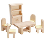 PlanToys® Dining Room Classic Set | Montessori Small World and Family Role Play | Eco Friendly Wooden Dining Room Furniture for Imaginative Play