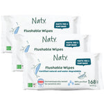 Naty Flushable Baby Wipes | 98% Water, Hypoallergenic & Natural for Sensitive Skin | Unscented, Fragrance-Free, Plant-Based | Plastic-Free, Water-Degradable | Newborn & Toddler | 168 Count (3 Packs)