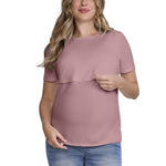 Motherhood Maternity Women's Short Sleeve Crew Neck Nursing Tee Shirt for Breastfeeding with Easy Access, Orchid Haze, Small
