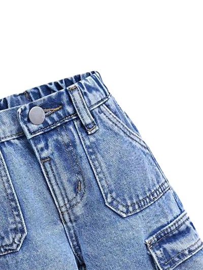 Ltvoo Toddler Boys Cargo Denim Pants Elastic Waist Straight Wide Leg Baggy Jeans Casual Loose Kids Clothes for 6M-3Y (9-12M)
