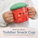 Itzy Ritzy Toddler Snack Cup - Spill-Proof Snack Cup for Toddlers with Soft Silicone Lid for Easy Food Access - Easy-To-Hold Kids Snack Container With Handles - Ideal for 12 months & Up (Strawberry)