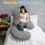 57 Inch U Shaped Removable Pregnancy Pillow Cover Compatible with Momcozy,Soft and Breathable,Cooling Polyester Pregnancy Pillow Case Replacement Fits 55/57 Inch