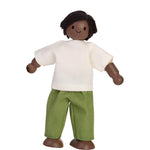 PlanToys® Wooden Dad Dollhouse Figurine – Dark Skin Tone | Poseable Doll with Bendable Rope Arms & Legs | Montessori Pretend Play Doll House People for Kids (1:12 Scale)