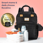 RUVALINO Diaper Bag Backpack-Multifunction Baby Travel Bag with Changing pad, Insulated Bottle Holders & Pacifier Case, Large Capacity, Waterproof, Black Leopard