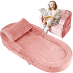 Sleepah Toddler Travel Bed & Chair – Foam Raised Safety Bumpers (55" x 26" x 8") – Foldable Portable Cot for Children 18M – 6yr Old - Fold Out Sofa Couch Lounger with Sheet Pillow & Case (Pink)