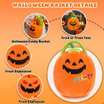 Halloween Plush Pumpkin Trick Or Treat Basket, Cute Pumpkin Stuffed Animal Candy Bucket, Halloween Party Favor Bags with Handles Plush Toys for Kids Toddlers Girls Boys