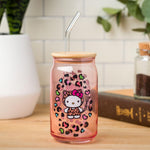 Silver Buffalo Sanrio Hello Kitty Glass Tumbler with Bamboo Lid and Glass Straw, 16 Ounces