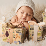 RUSPEPA Baby Shower Wrapping Paper Roll - 17 Inches x 16.4 Feet - Cute Animal Design on Kraft Paper - Ideal for Baby Boy or Neutral Gift Wrapping, Kids' Birthday Party and Baby Shower