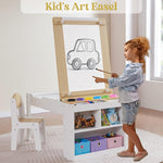 GABHX Kids Art Table Set with Chairs, 3-in-1 Kids Art Easel & Craft Desk for Coloring Drawing, Activity Table with 6 Paint Cups, 6 Storage Bins & Paper Roll Holder