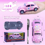 Girls Car Toy, Beetle Model 1:36 Alloy Metal Diecast Classic Vehicle Model Toy, Unicorn Car Pull Back Model Collection Gift Ornament for Kids Aldult(Pink)