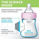 Chicco Duo 5oz Hybrid Baby Bottle, Real Glass Inside, Lightweight Plastic Outside, Patented Invinci-Glass Technology, Intui-Latch Nipple, 2-Pack, Clear/Pink
