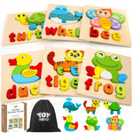 TOY Life Toddler Puzzles Ages 2-4, 6 Animals with Spelling Wooden Puzzles for Toddlers 3-5, Montessori Toys Gifts for 1 2 3 Years Old Boys Girls, Birthday Gifts Educational Learning Toys for Kids