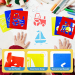 YETOOME 24 Pieces Stencils for Kids, 5.9 x 5.5 Inches Chalk Drawing Stencils, Large Washable Vehicles Themed Primary Shape Template for Kids Toddlers Preschooler