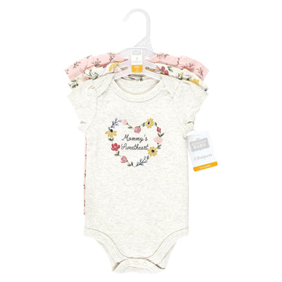 Hudson Baby Unisex Baby Cotton Bodysuits, Soft Painted Floral 3-Pack, Newborn