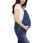 Motherhood Maternity Women's Relaxed Fit Straight Leg Denim Pregnancy Overalls with Adjustable Straps and Pockets, Skoll Wash, Small