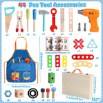 Kids Tool Set with Drill, Educational Montessori Toys for 3 Year Old Boys 44 Pcs STEM Kids Toys Wooden Toddler Tool Set with Apron & Box Birthday Gifts for 3 4 5 Year Old Boy Girl
