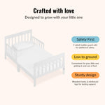Dream On Me Finn Toddler Bed in White, Greenguard Gold and BSA Certified, Non-Toxic Finish, Made of Sustainable New Zealand Pinewood, Low-to-Floor Design with Safety Guard Rails