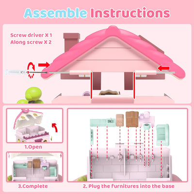 Magnetic Doll House Playset for 2-4 Girls Gifts, Princess Dollhouse with Music, Light, 4 Toy Figures, Girl Toys for 3-5 Years Old, Christmas Birthday Gifts for Kids Age 3 4 5 6 Years Old Girls