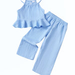 Toddler Clothes 2t 3t Girl Summer Clothes Kids Cute Blue Halter Crop Tops High Waist Pants Toddler Girl Summer Outfits Children Matching Clothing Set