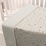 Donsonny Baby Blanket for Boys Girls Soft Minky with Double Layer Dotted Backing, Star and Moon Printed 30 x 40 Inch Receiving Blanket (Beige)