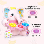 Baby Bilingual Musical Elephant Stuffed Animals Toys,Infant Early Learning Toy with Light-Up Music & Crinkle,Tummy Time Toys for 0 3 6 9 12+ Months for Baby Boy Girl Gift,Pink