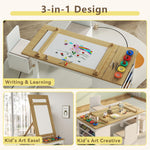 Art Kids Table and Chair Set with Storage - Child Table and Chair Set w/ Easel, Open Shelves, Paint Cups, Paper Roll, Toddler Play Table w/ Bench & 2 Chairs, Art Desk for Kids Draw, Craft (Natural)