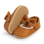 LAFEGEN Baby Girls Mary Jane Flats with Bownot Non Slip Soft Sole PU Leather Newborn Infant Toddler First Walker Cirb Dress Shoes, 0-6 Months Infant, 13 Brown