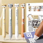MOZXIRZ 4 Pcs Cute Cat Erasable Pens Retractable Pens Erasable Gel Ink Pens Cartoon 0.5mm Point Black Ink Pen Kawaii Writing Pen Office School Supplies Women Girls Boys (Cat-Black Ink)