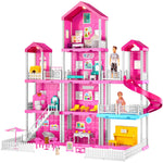 TEMI Villa Toy for 3 4 5 6 Year Old Girls - 4 Storeys 10 Rooms Villa Playset with 2 Doll Toy Figures, Accessories and Furniture, Toddler Home Pretend Kits Gifts for Kids Ages 3 Toys