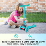 BELEEV Scooters for Kids 3 Wheel Kick Scooter for Toddlers Girls Boys, 4 Adjustable Height, Lean to Steer, Light up Wheels, Extra-Wide Deck, Easy to Assemble for Children Ages 3-12 (Matte Aqua)