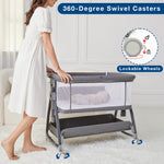 Jixrolyn 3 in 1 Baby Bassinet Bedside Sleeper, Height Adjustable Bedside Bassinet for Newborn and Infant with Mattress, Storage Basket, and Wheels (Grey)