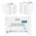 Naty Flushable Baby Wipes | 98% Water, Hypoallergenic & Natural for Sensitive Skin | Unscented, Fragrance-Free, Plant-Based | Plastic-Free, Water-Degradable | Newborn & Toddler | 504 Count (12 Packs)