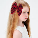 Doboi 8PCS Baby Girls Hair Clips Large Christmas Fable Hair Bows Cotton Linen Bows for Girls Gingham Hair Accessories for Baby Toddlers Kids