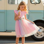 PATPAT Girl's Tulle Dress Tutu Party Birthday Poster Formal Fancy Flower Princess Dresses Pink 5-6 Years