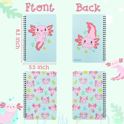 L1rabe 2 A5 Axolotl Spiral Notebooks Back to School Animal Mexican Walking Fish Lined Journal Notepads for Women Girls Cute Axolotl Pattern Exercise Book Students School Office Birthday Gifts