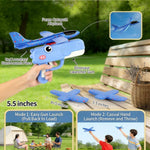 Cute Dinosaur Airplane Launcher Toy,Foam Airplane Launcher Toy,Dinosaur Catapult Gun Aircraft,7.6'' Foam Glider Plane - Outdoor Flying Catapult Toy - Fun Birthday Gifts(Blue)