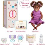 JIZHI Reborn Baby Dolls Black - 22 Inch Lifelike Soft Body Realistic-Newborn Baby Dolls Taupe Eyes Caramel Skin Tone Pink Striped Skirt Real Life and Toy Accessories Gift for Kids Age 3