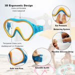 Kids Snorkeling Gear Dry Snorkel HHAO Sport Kids Snorkel Set Junior Anti Fog 180° Panoramic View, Swim Goggles with Nose Cover Scuba Diving Mask for Boys Girls, 4-15 Yrs Old