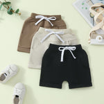 DNOMAID YZARC 3 Pack Toddler Baby Boy Girl Shorts Solid Color Cotton Terry Casual Shorts Elastic Waist Jogger Shorts Pants (Black&Beige&Khaki, 2-3 Years)