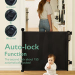 Momcozy Auto Lock Retractable Baby Gate, Safety Gate for Baby and Pet, 33” Tall, Extends to 55” Wide, Mesh Safety Dog Gate for Stairs, Indoor, Outdoor, Doorways, Hallways
