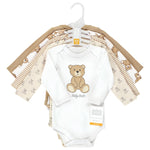 Hudson Baby Unisex Baby Cotton Long-Sleeve Bodysuits, Teddy Bears 5-Pack, 3-6 Months