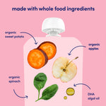 Cerebelly Organic Baby Food Pouches, Spinach Apple Sweet Potato Purees, 16 Nutrients, No Added Sugar, Fiber & Non-GMO, 4oz, 6 Pack