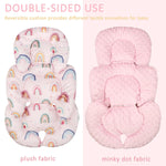 Infant Car Seat Insert Cushion, Super Soft Baby Car Seat Head Support & 2 Straps Pads, Reversible Preemie Newborn Carseat Insert, Fit Car Seat, Stroller, Infant Bouncer, Pink Rainbow