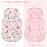 CARUILI Infant Car Seat Insert Cushion, Super Soft Baby Car Seat Head Support & 2 Straps Pads, Reversible Preemie Newborn Carseat Insert, Fit Car Seat, Stroller, Infant Bouncer, Pink Rainbow