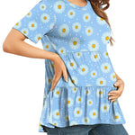 Xpenyo Women Tiered Maternity Top Fashion Short Sleeve Casual Pregnancy Blouse Shirts Light Blue Daisy S